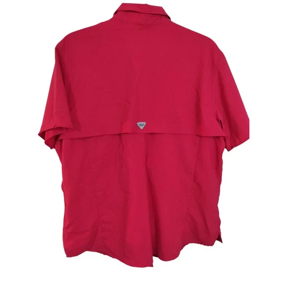 3568) Columbia Women Fuchsia PFG Vented Button Down Short Sleeve Shirt XL - Picture 2 of 9